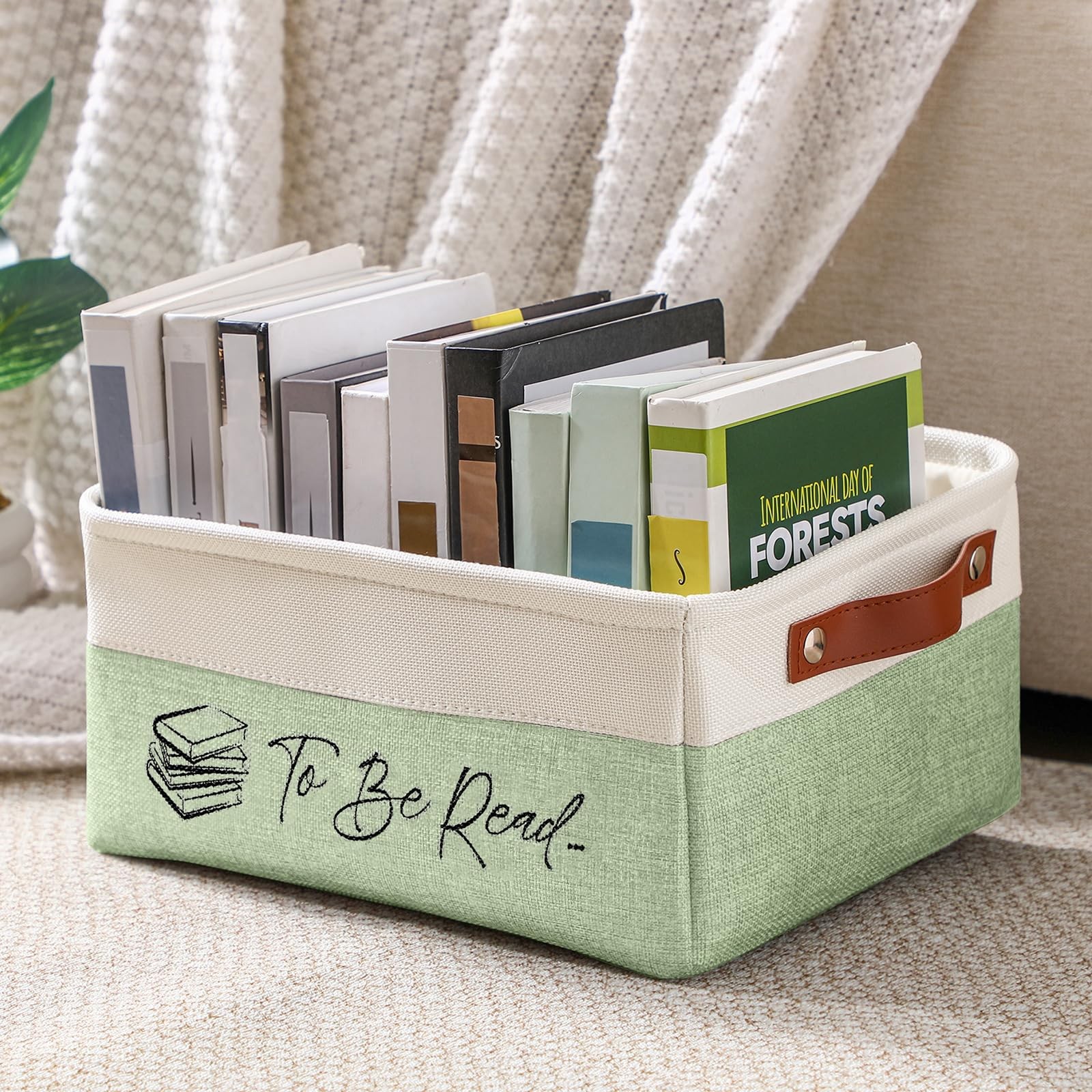 TBR To Be Read List Wooden Fabric Book Storage Basket Bin Bookworm Gift Case