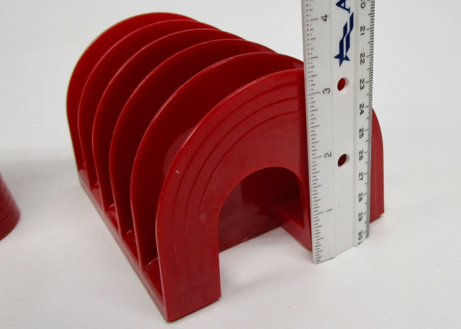 Vintage MCM pen pencil holder letter desk organizer red rainbow plastic Eldon