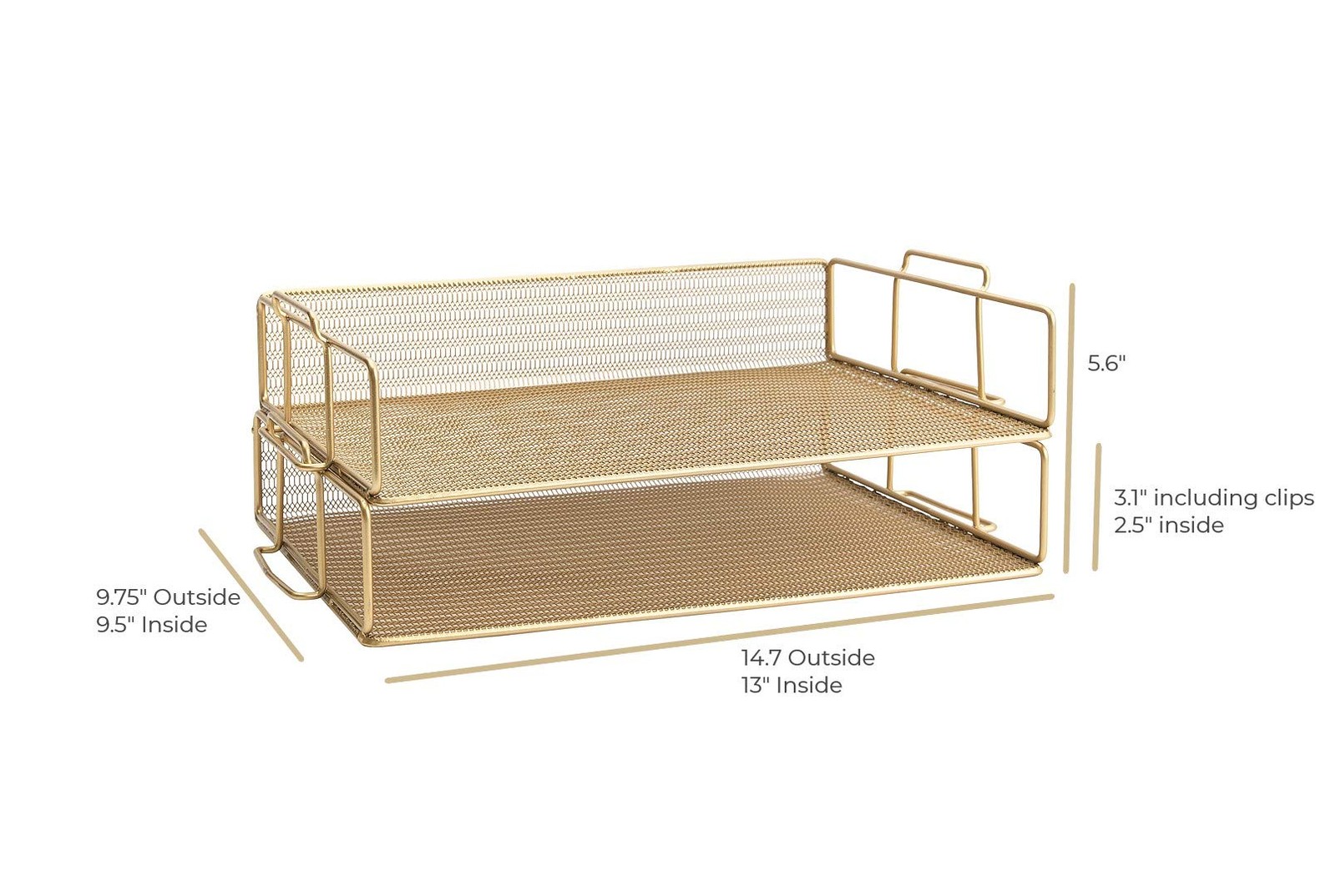 Gold Mesh Paper Tray – Set of 2 Stackable Letter Trays – Durable Metal Desk O…