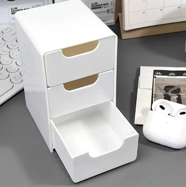 3-Tier Desktop Organizer with Drawers Plastic Storage Box for Office Supplies