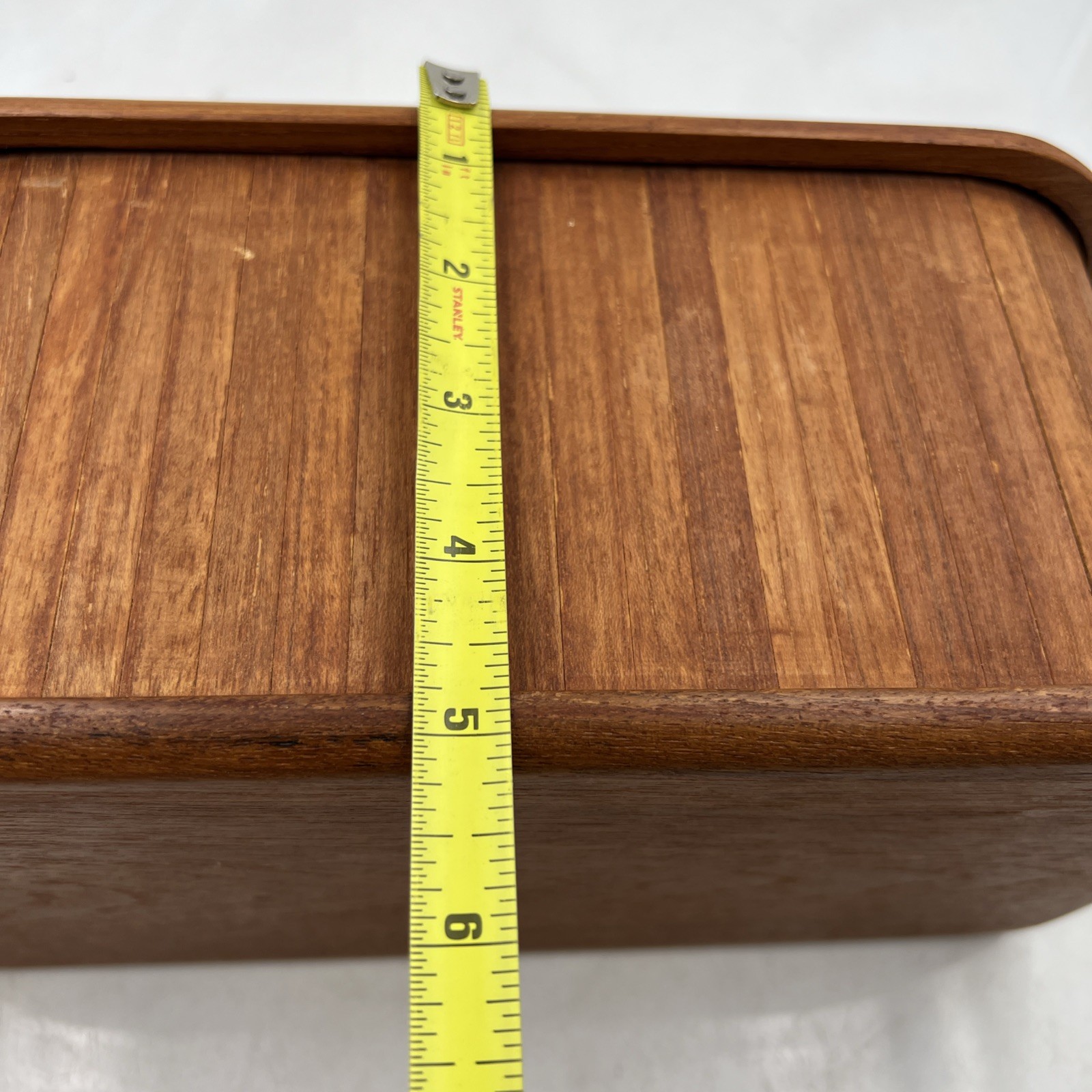 Vtg KALMAR Designs Teak Tambour Roll Top Disk Cassette Storage Box 10.5”x5”x6”