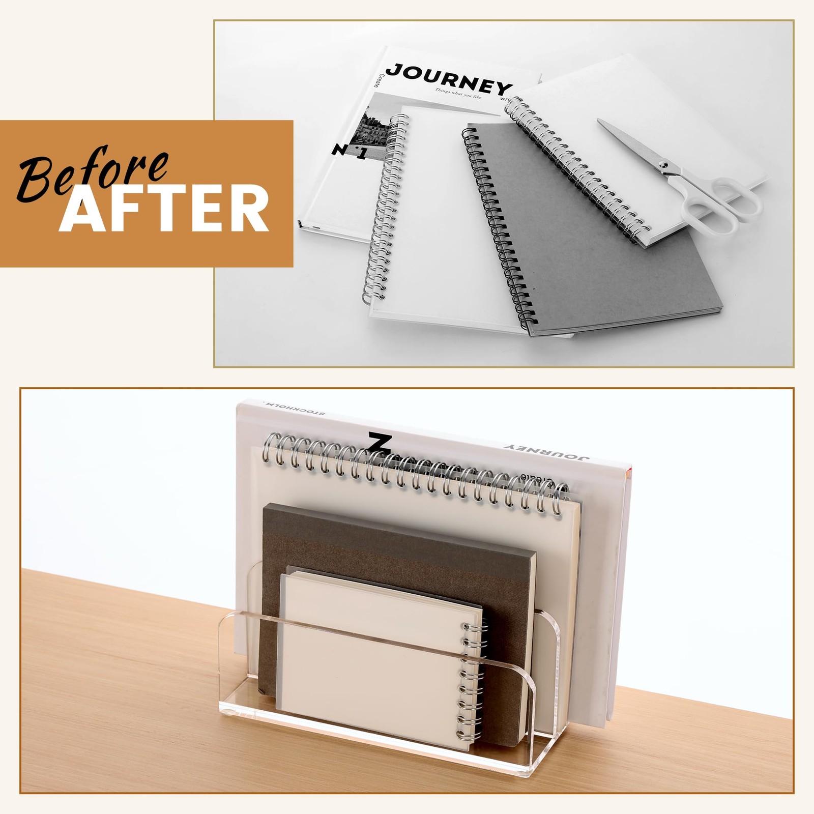1 PCS Clear Acrylic Mail Letter File Holder 2 Section Desk Organizer Storage