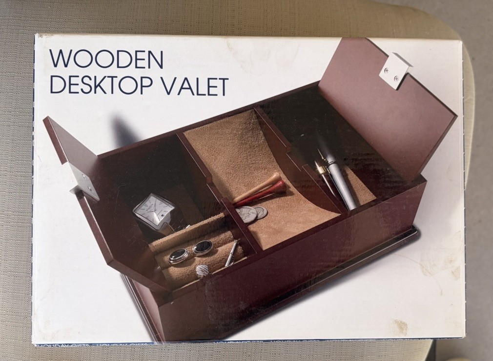 Wooden Desktop Organizer Walnut Finish Felt-Lined with Silver Metal Pulls