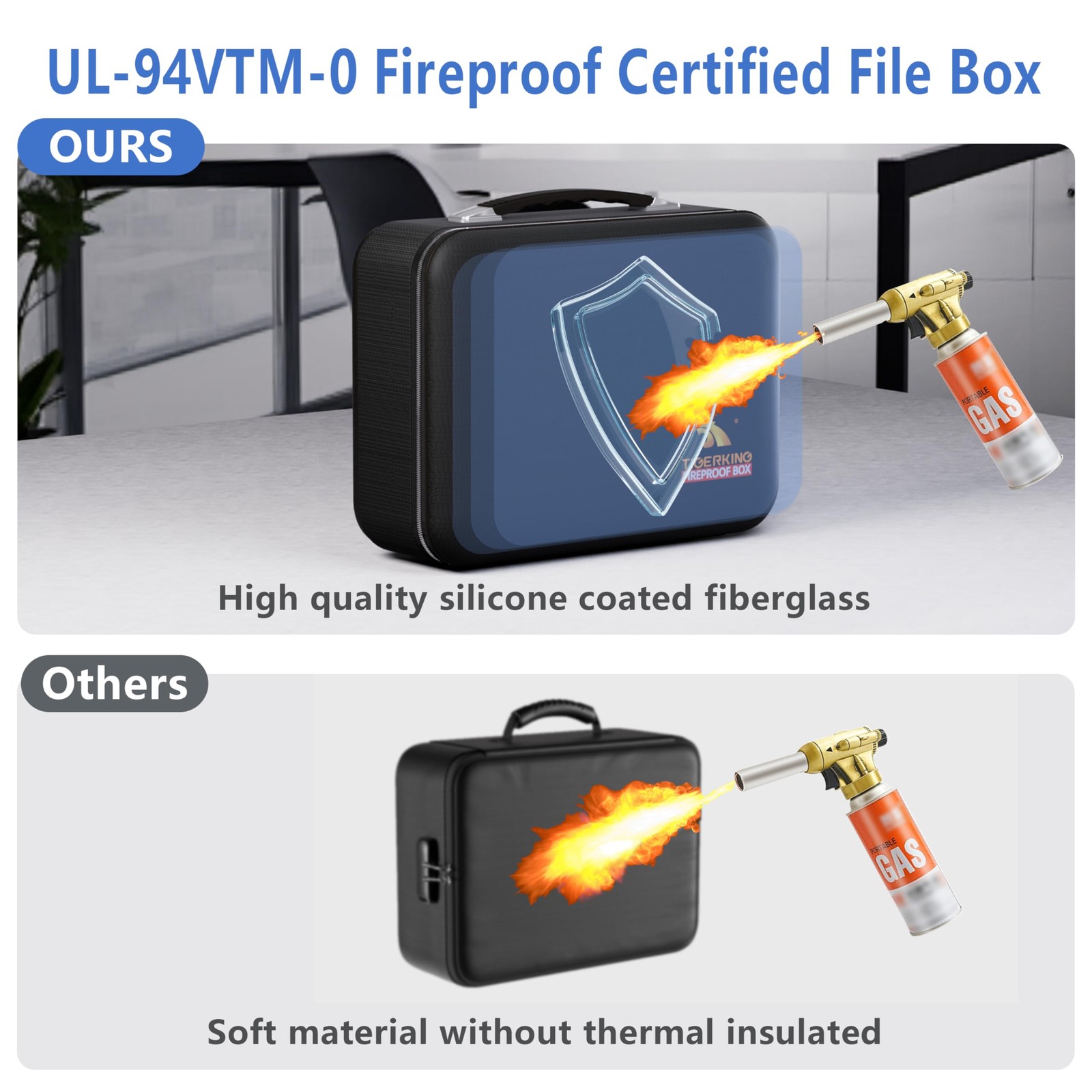 TIGERKING Fire Proof Document Safe Box 14.56 x 5.12 x 10.63 inches, Black