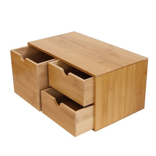 Desk Organizer Office Desktop Drawers Storage Bamboo Box Storage Recess Handle