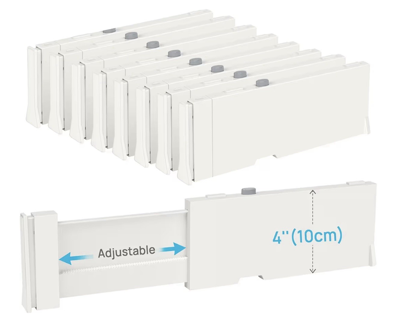 Expandable Adjustable Drawer Dividers Set of 8 White Plastic Silicone for Desk