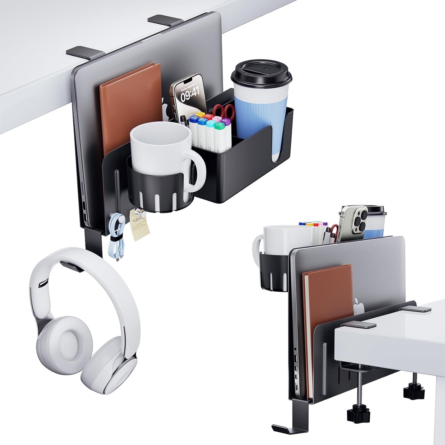 Sturdy Rose Gold 7-in-1 Desk Organizer with Heat Dissipation and No Drill Setup