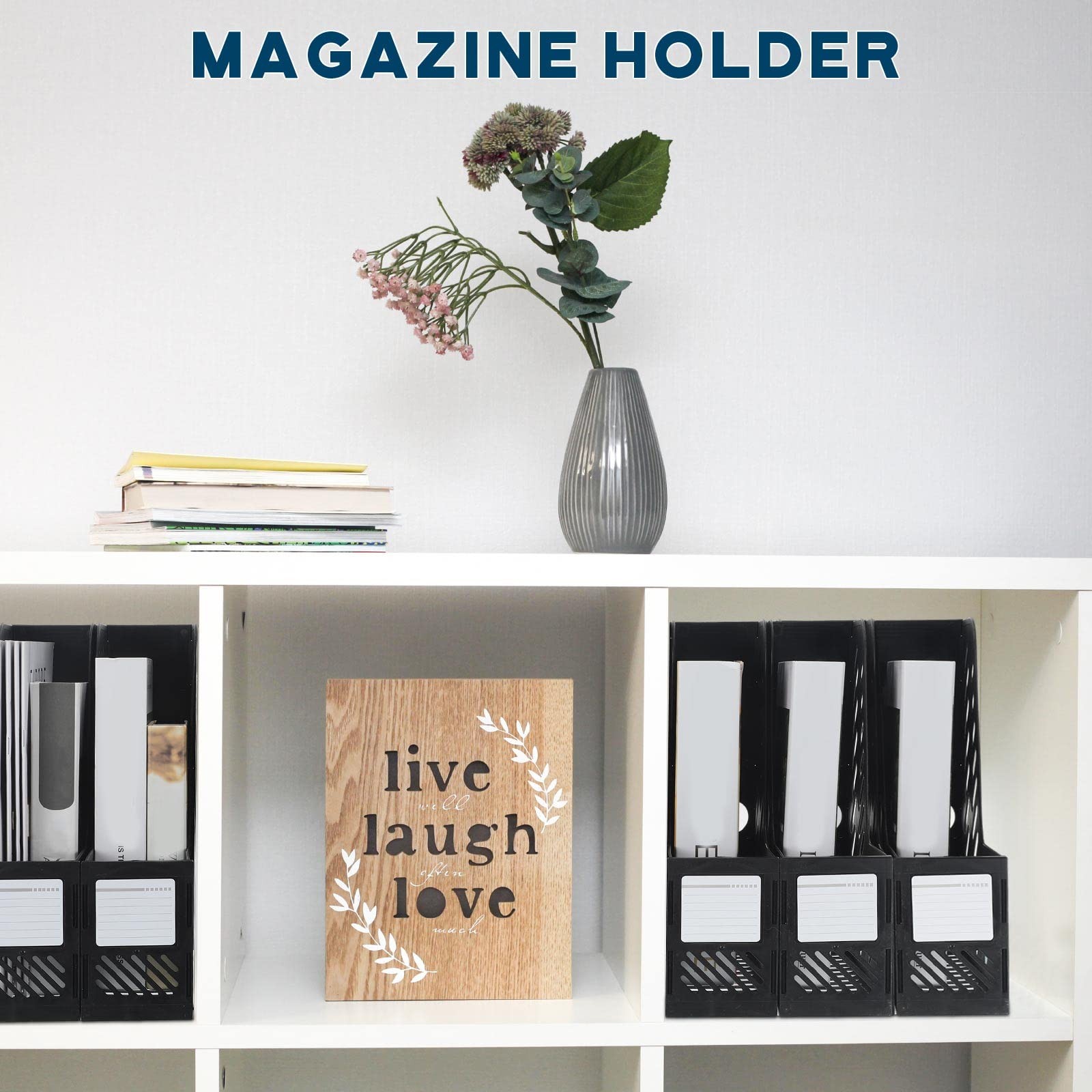 12 PCS Black Plastic Vertical File Holder Magazine Rack Desk Organizer