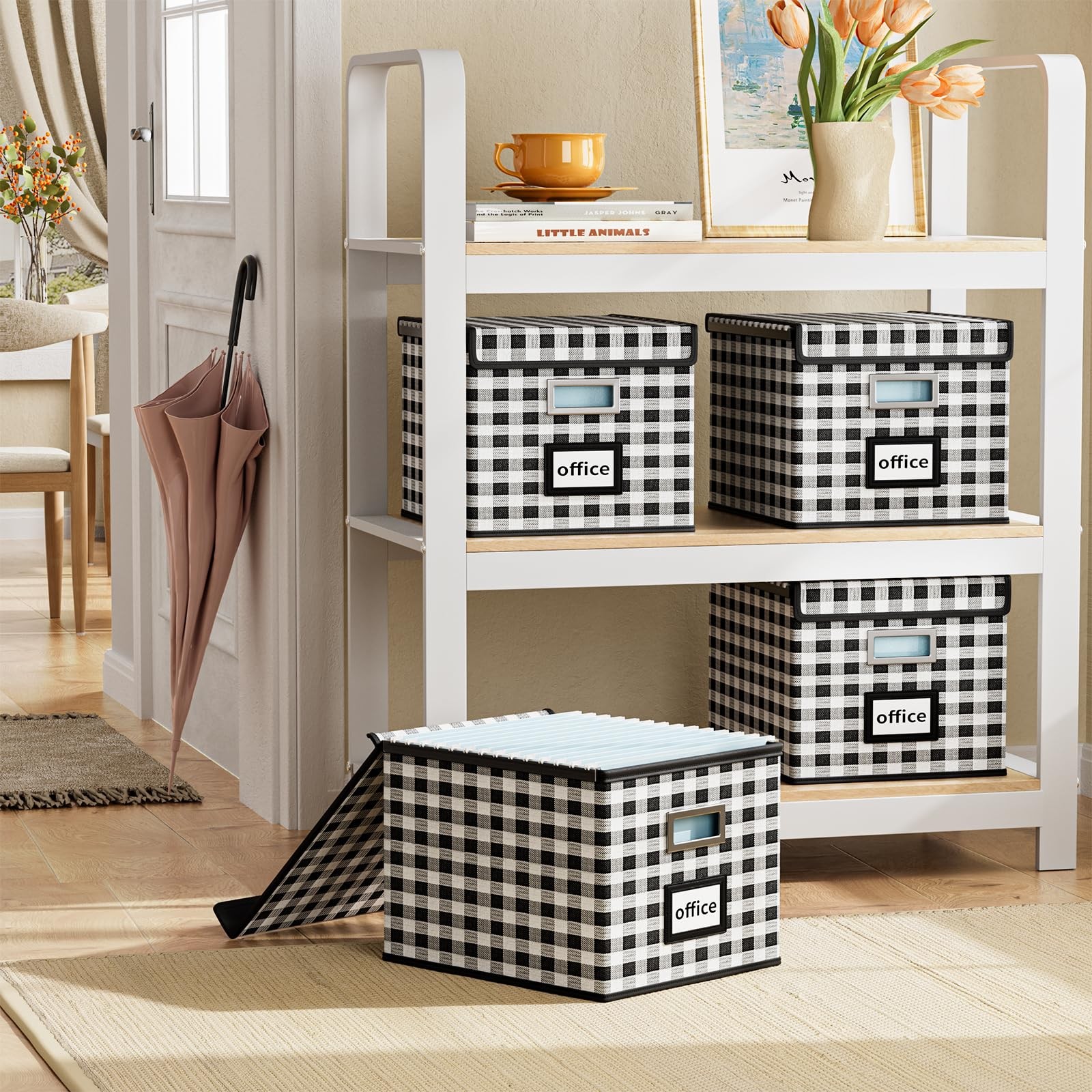 Huolewa File Organizer Box 1 pack – without folders, Black & White Lattice
