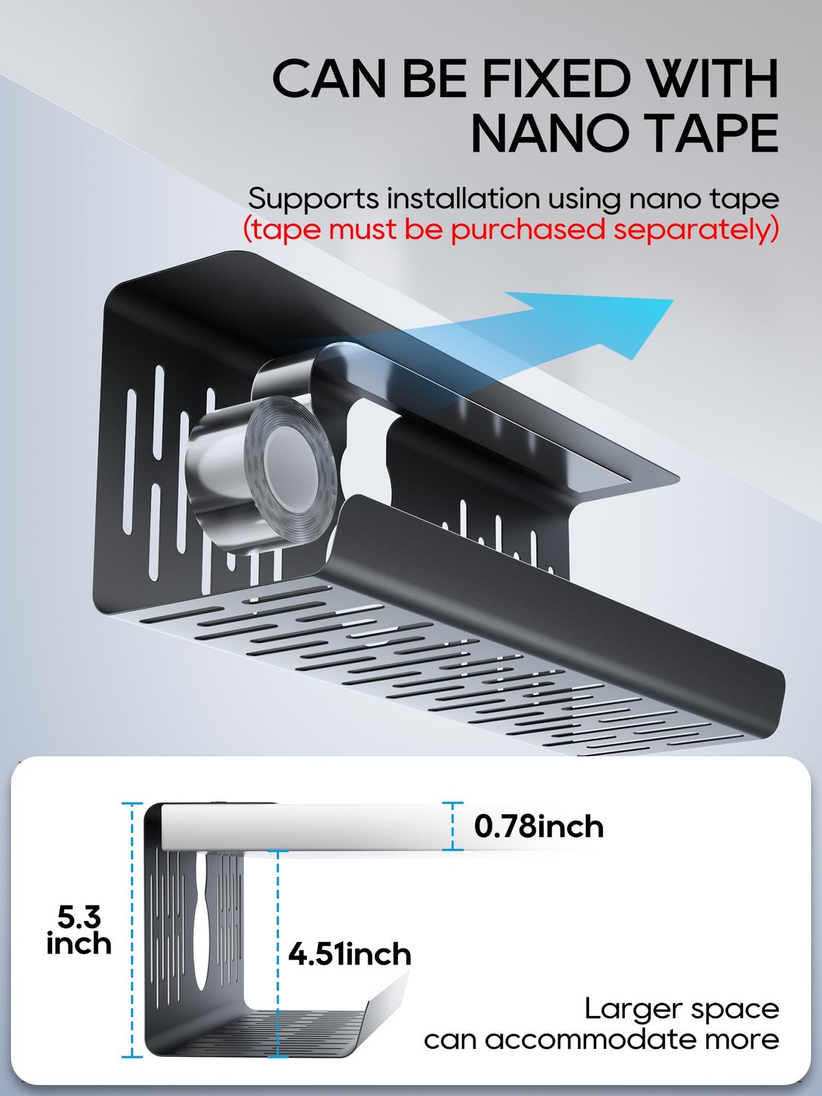 NODOCA No Drill Under Desk Cable Management Tray, 【Clip-on】14”×1pc, Black