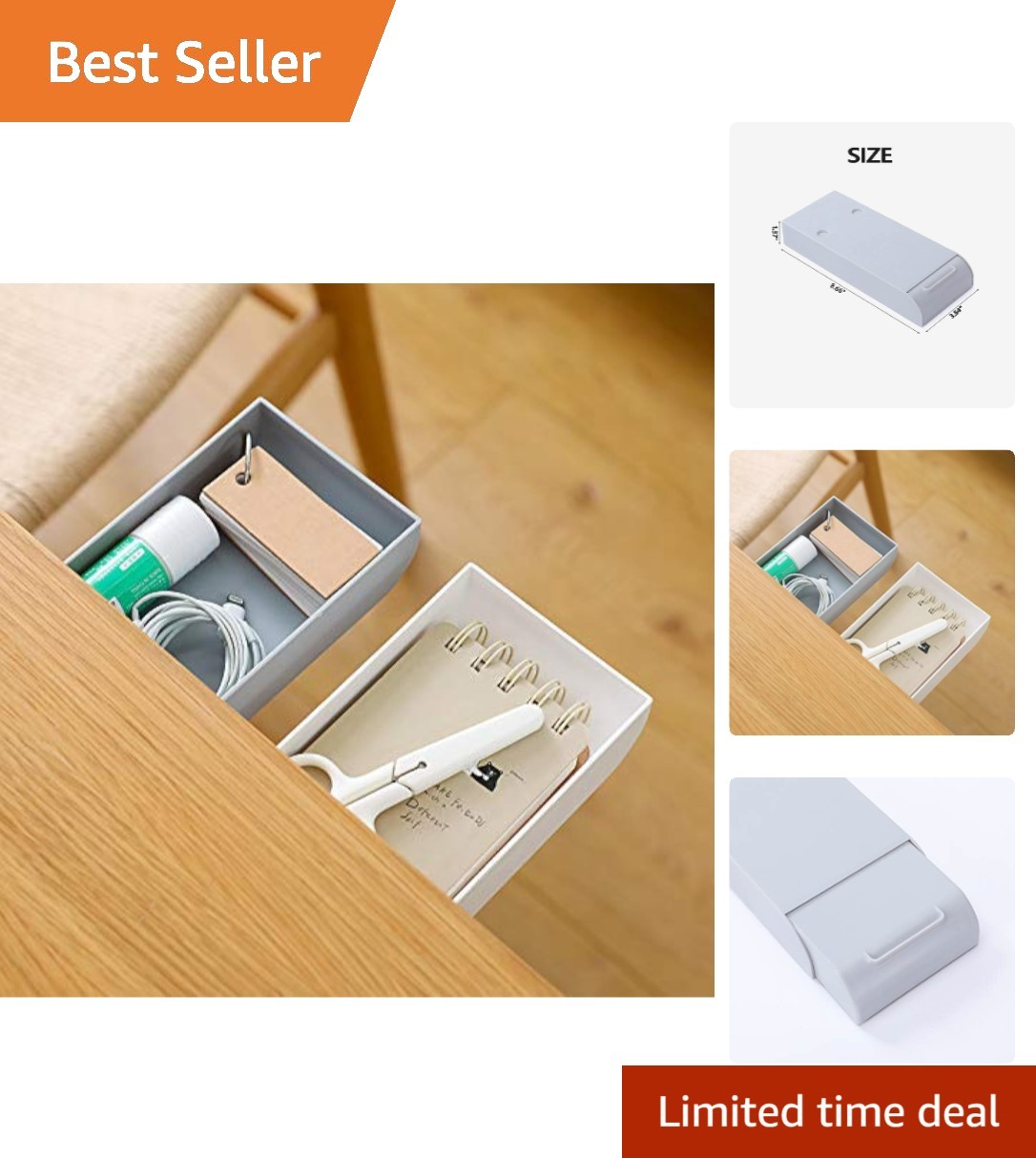 Durable Under-Table Storage Drawer – Stylish Self-Adhesive Organizer for Office