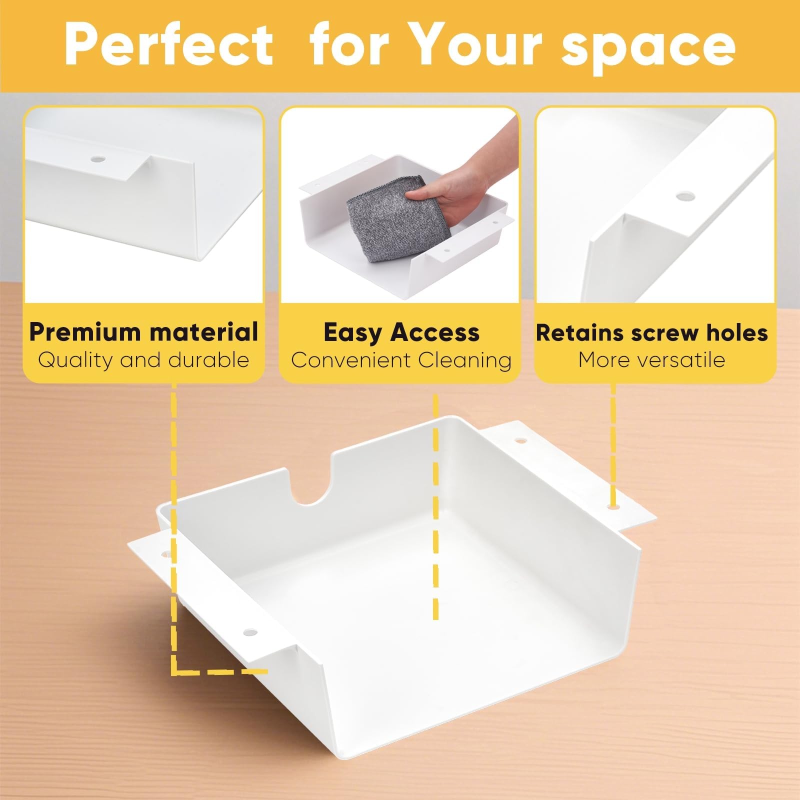 2 PCS Under Desk Hanging Shelf Drawer Organizer Plastic Hidden Storage White