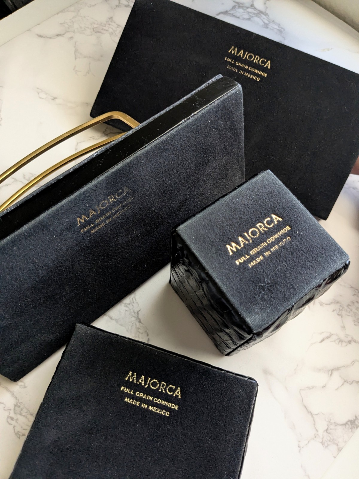 Majorca Black Croc Embossed Leather Desk Set Gold Letter Holder Pen Pencil…