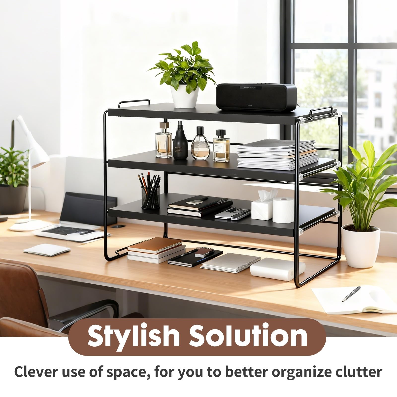 ShellKingdom Desk Shelf Organizer, 3 Tier Desktop Large 3 Tier, Black