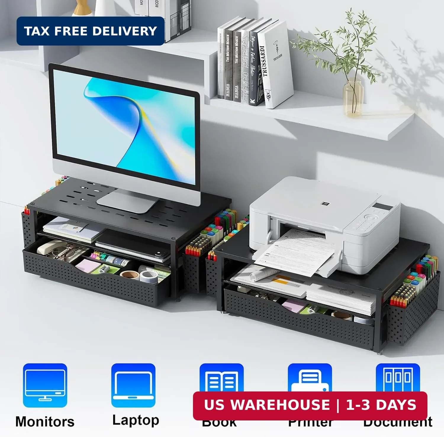 gianotter Desk Organizers and Accessories, Monitor Stand with Drawer and 2 Pen H