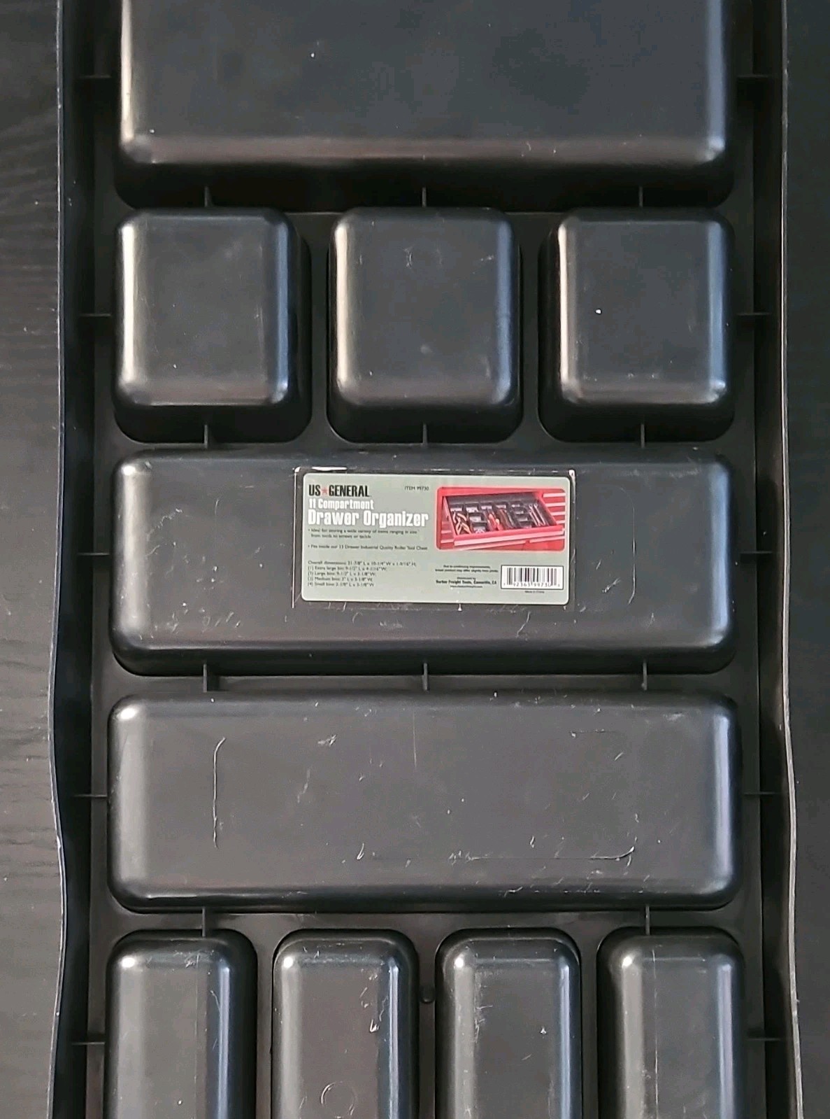US General 11 Compartment Drawer Organizer Black Plastic Desk Tray Model 58977