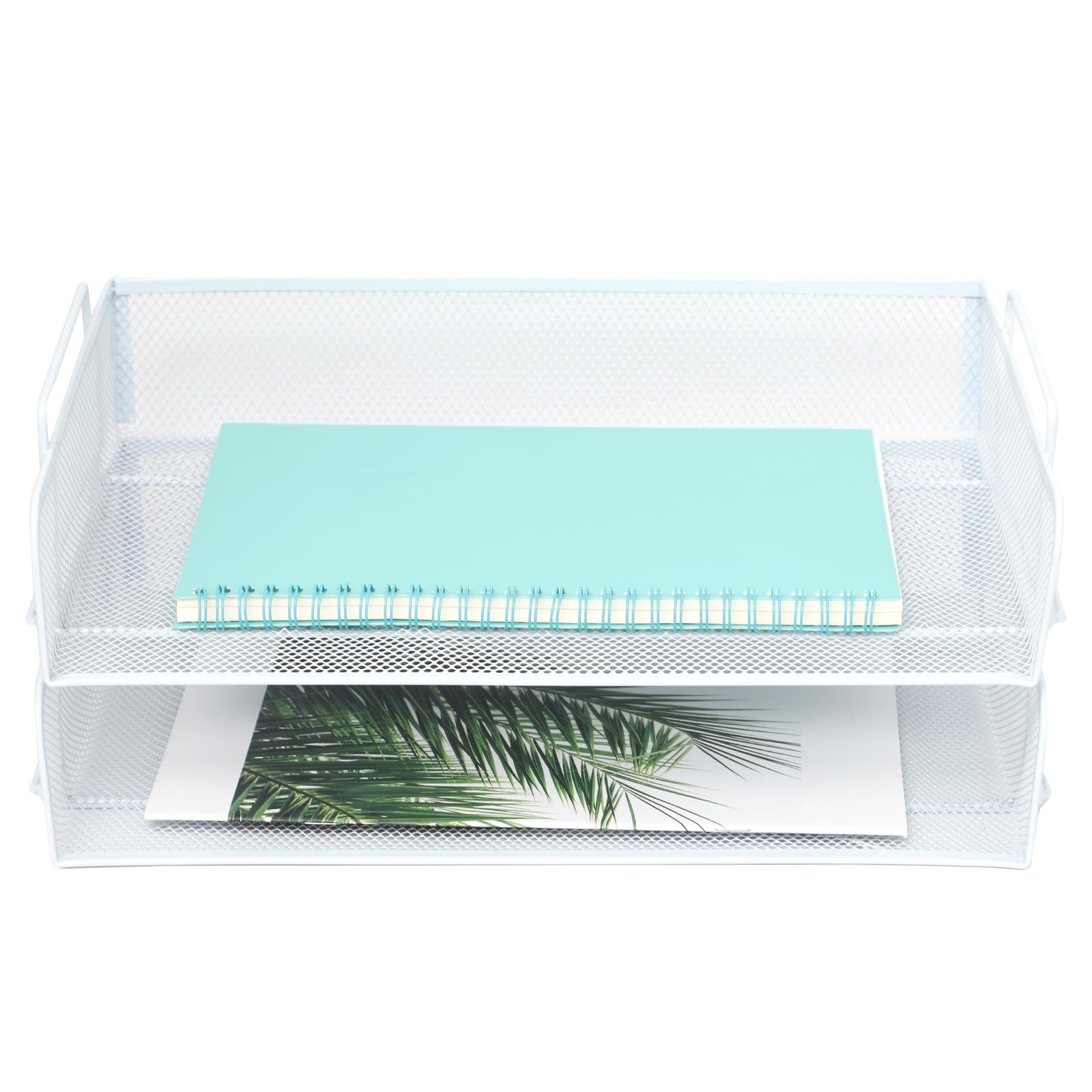 2 Pack Stackable Desk Paper Tray Metal Mesh Document Letter File Organizer White