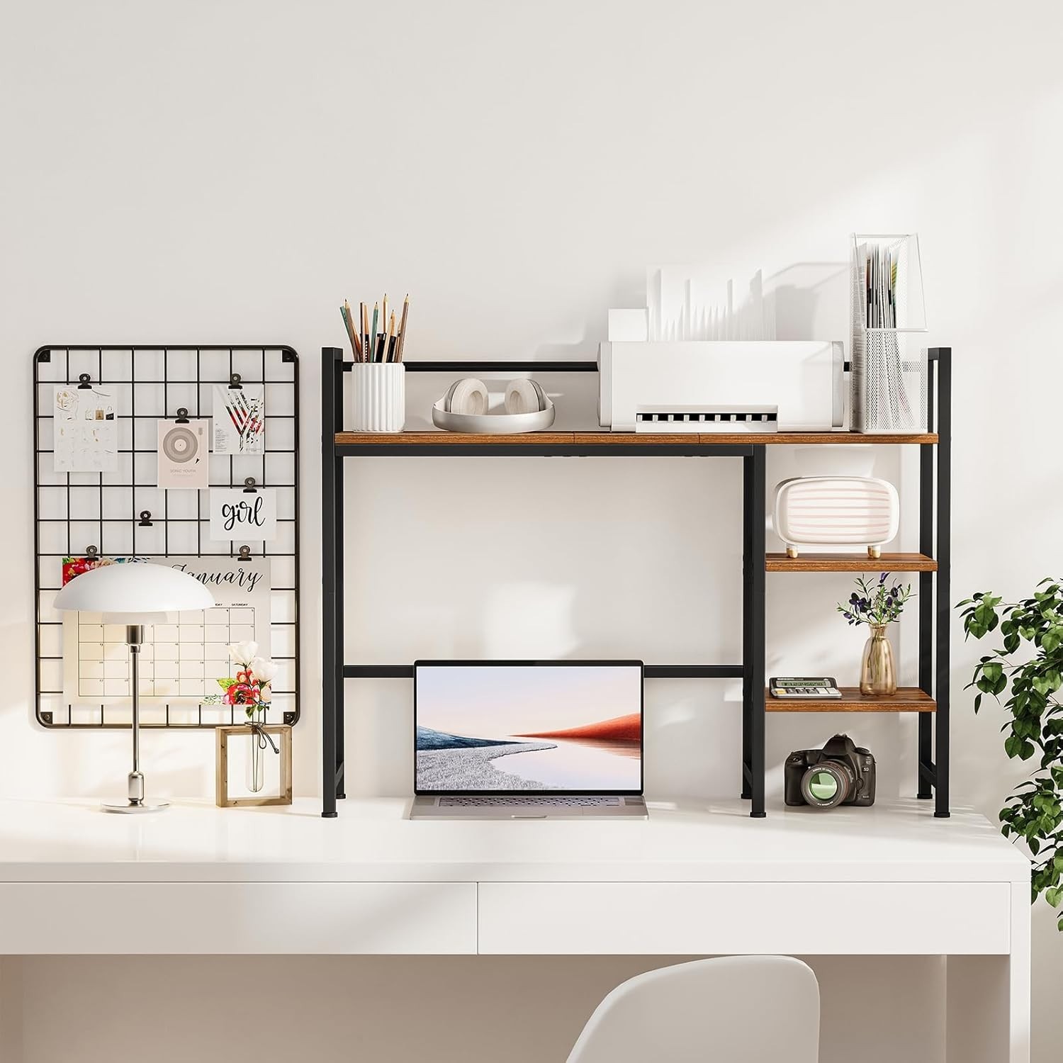 Estante de escritorio, organizador de escritorio de 98 cm, aparador para monitor