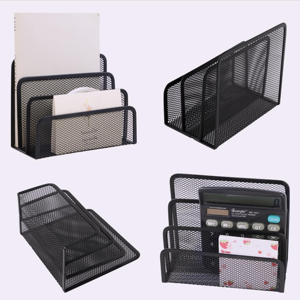 Desk Mail Organizer, 2 Pack Metal Mesh Small File Holders with 6 Metal Clips Let