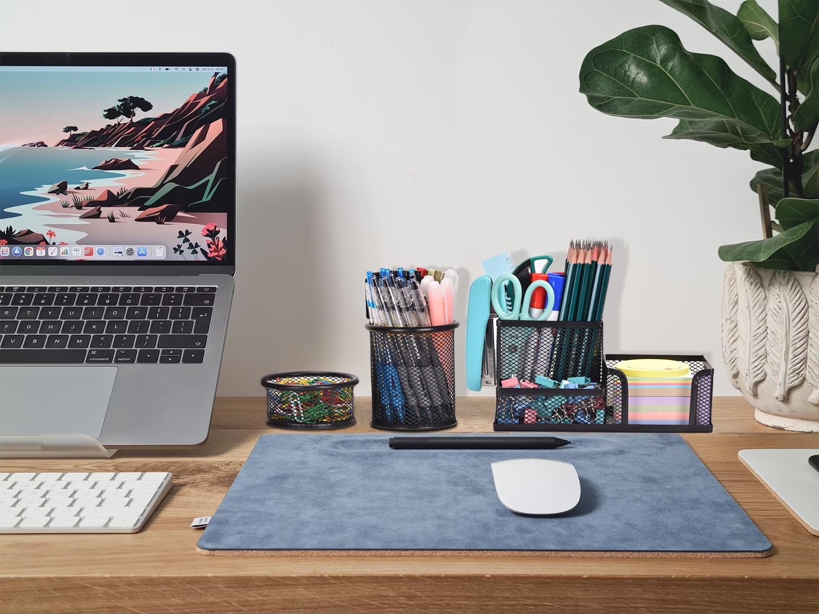 3 Pack Mesh Desk Organizer Set Pen Holders Sticky Note and Paperclip Cups
