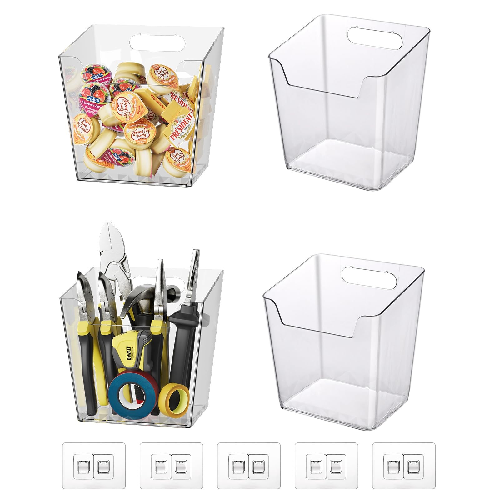 Clear Adhesive Wall Storage Bins, 4 Pack Cabinet Door Organizer Holders, Hang…