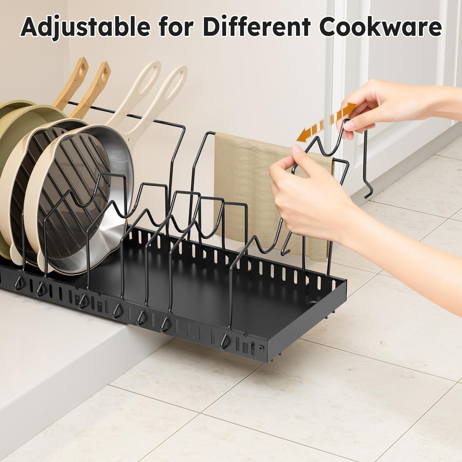 2 Pack Pots and Pans Organizer Expandable 10 Dividers-2 Pack, Black