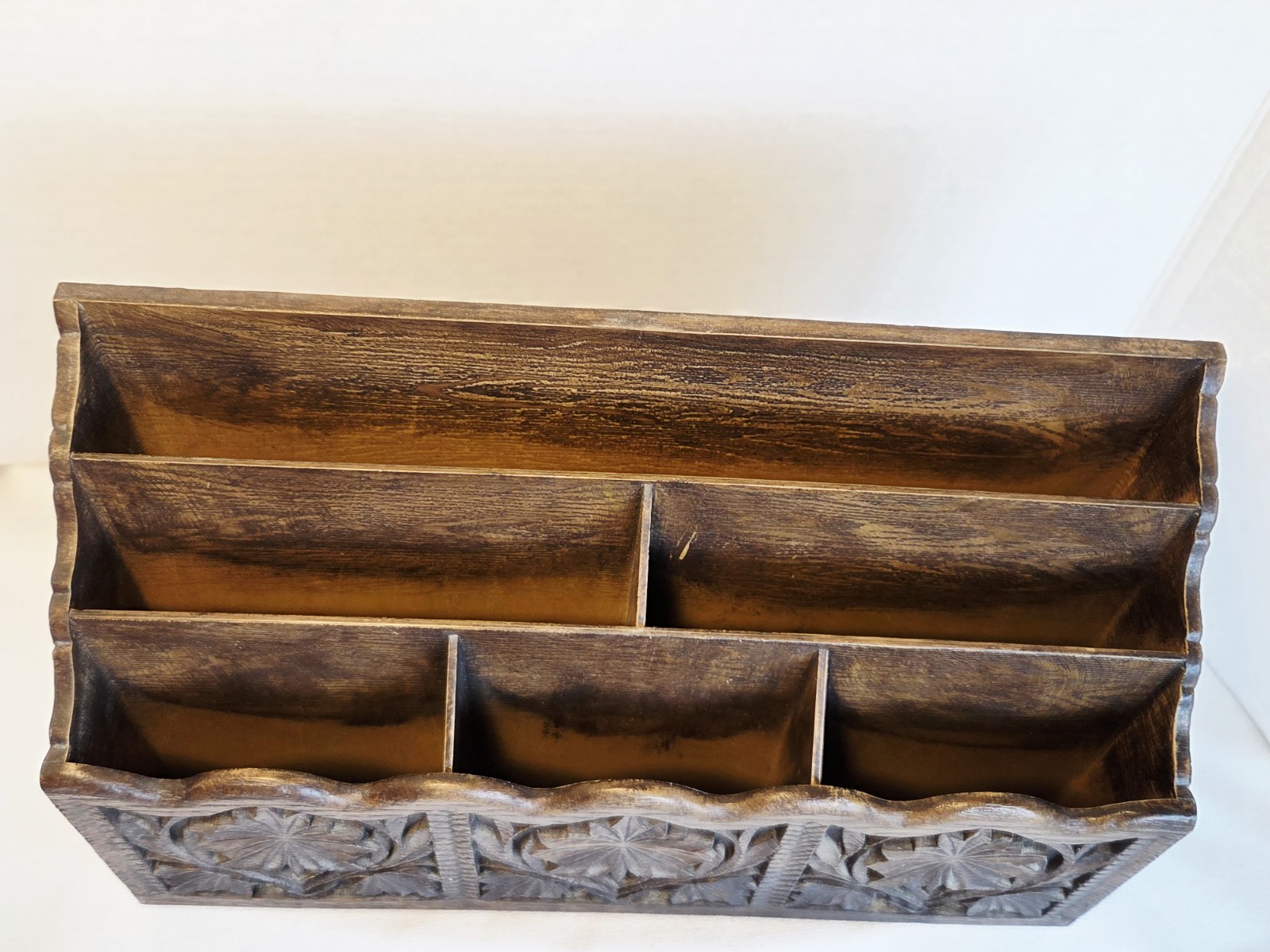 Lerner Desk Top Letter Mail File Holder Organizer Faux Wood ornate USA Vintage