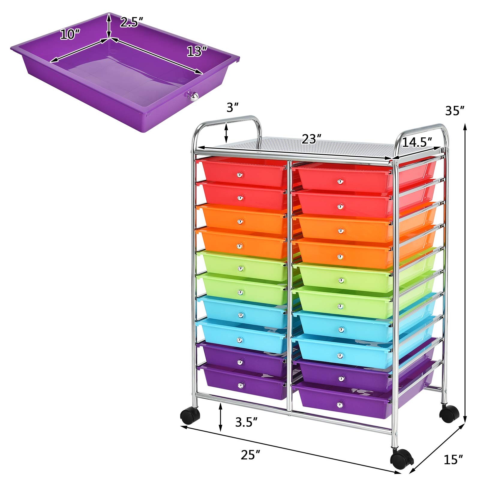 Giantex 20-Drawer Storage Drawer 25” x 15” x 35”(20 Drawers), Multicolor