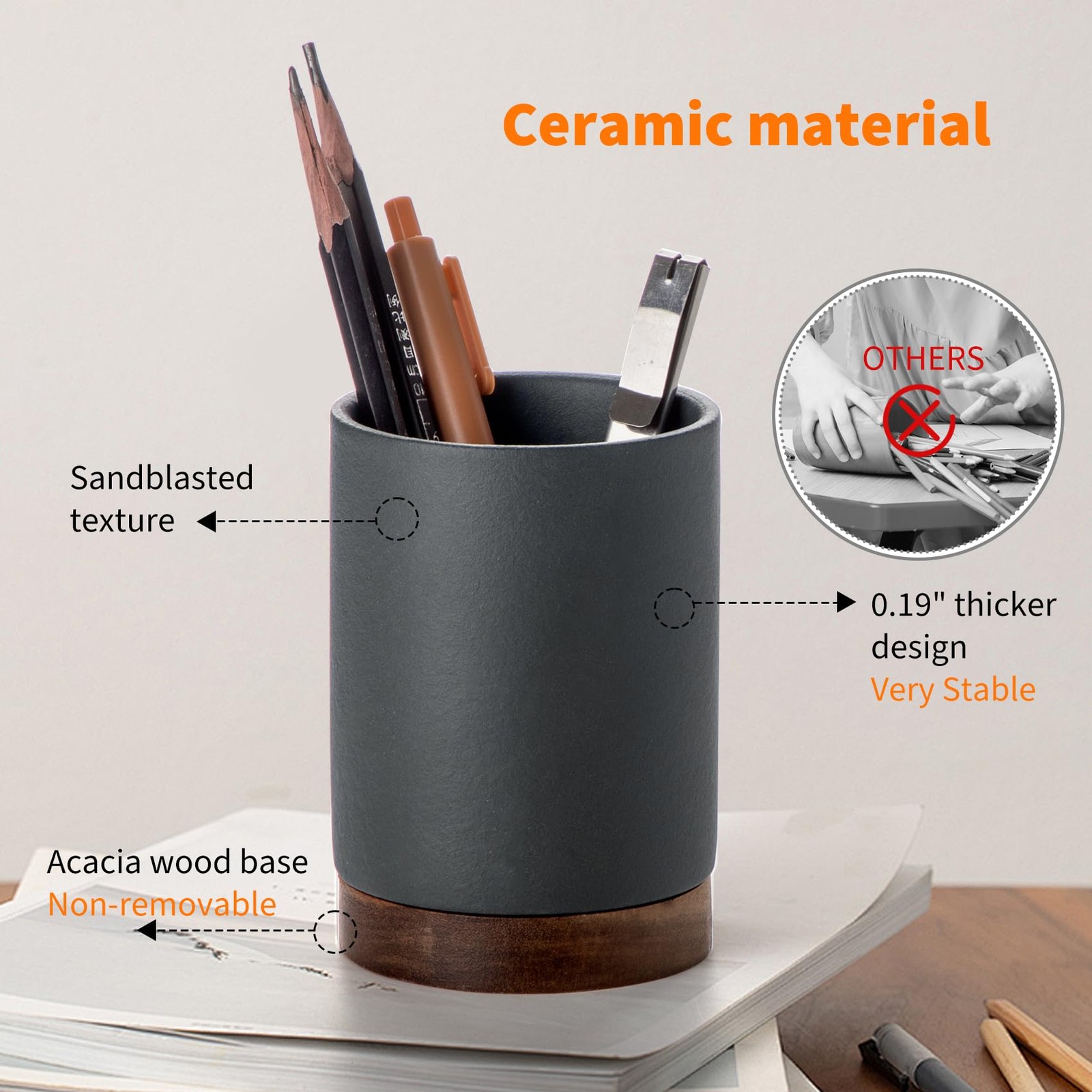 Pen Holder for Desk, Ceramic Pencil Organizer & Makeup Brush Holder, Office D…