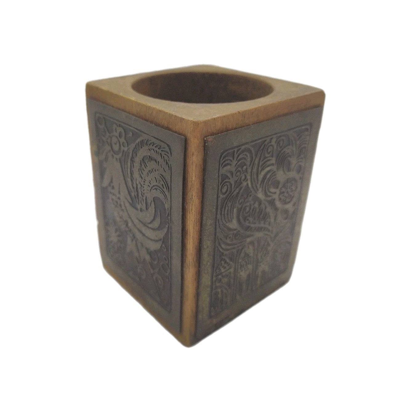 Vintage Mixed Wood & Copper Pencil Pen Holder From Holly Land Hand Made Nice