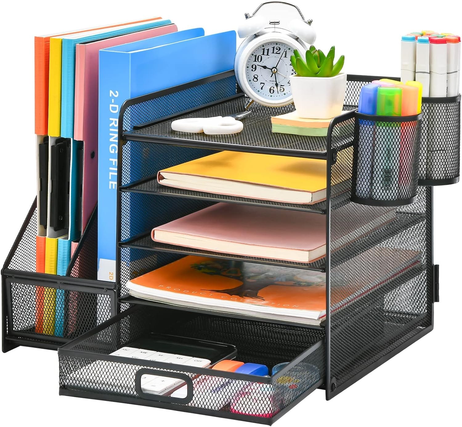 Marbrasse Desk Organizer with File Holder, 5-Tier Paper Letter 5Tire, Black