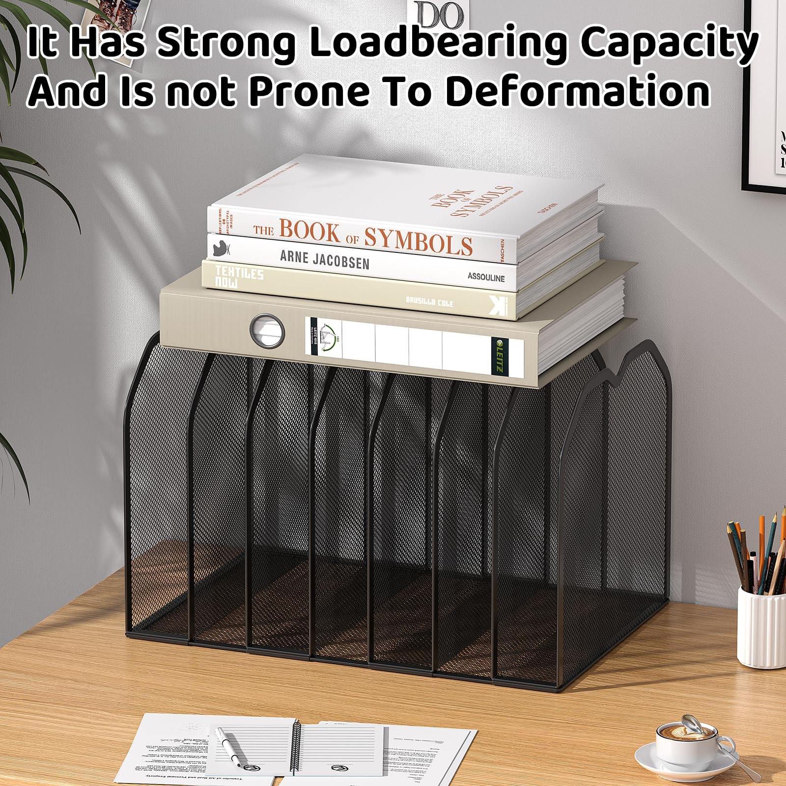 Black 7Section File Folder Organizer Metal Desktop Vertical Stand Rack