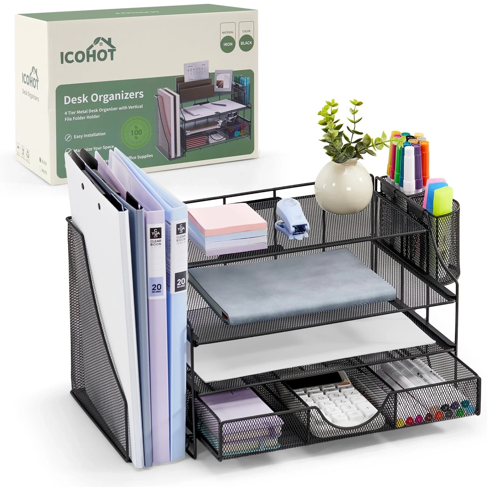 Desk Organizers and Accessories, 4 Tier Paper Letter Tray Organizer Holder De…