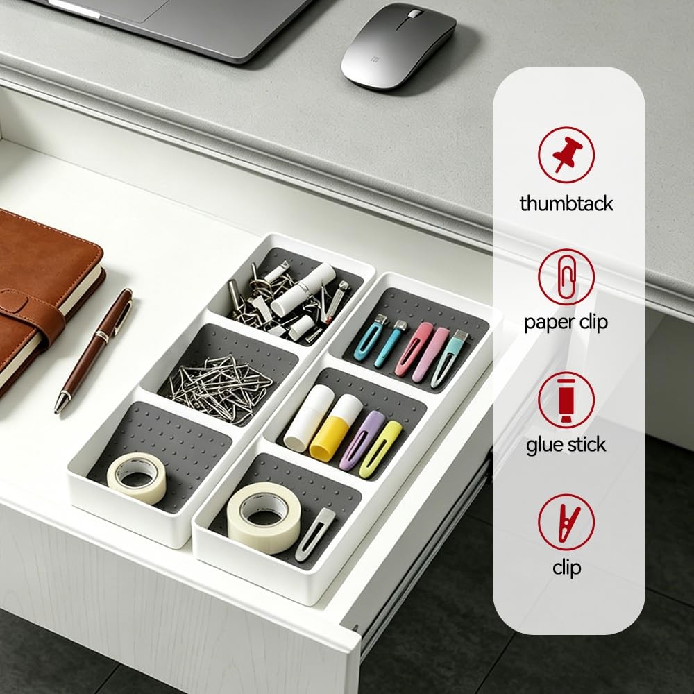 ideamake Spice Drawer Organizer,8 Pack,3 Tier Non-Slip Silicone 8 Pack, White