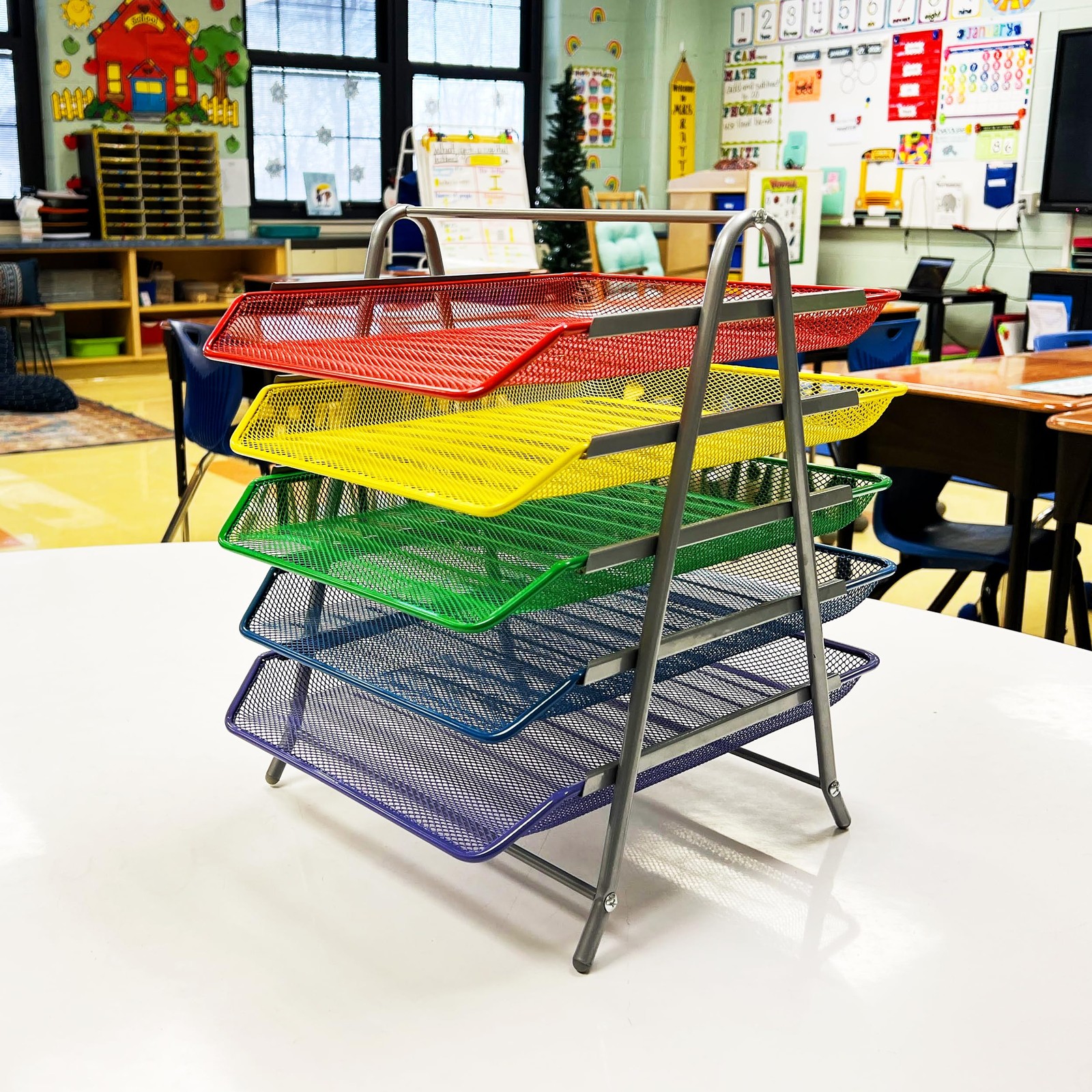 Mind Reader 5-Tier Paper Tray Organizer Multicolor Trays Classroom File