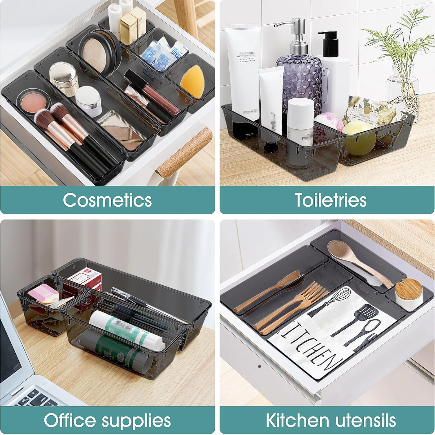 WOWBOX 25 PCS Plastic Drawer Organizer Set, Desk Drawer Divider Organizers and S