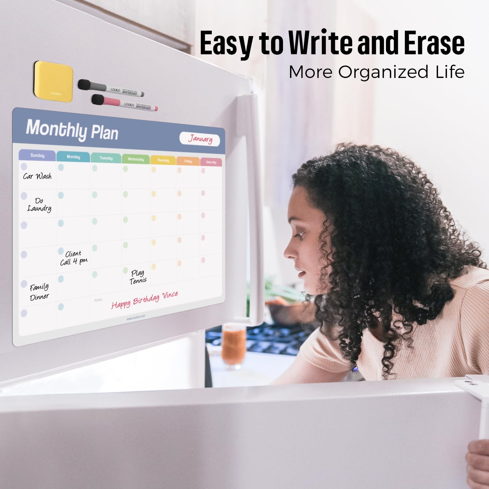 Loukin 17″x11.8″ Monthly Dry Erase Calendar, White