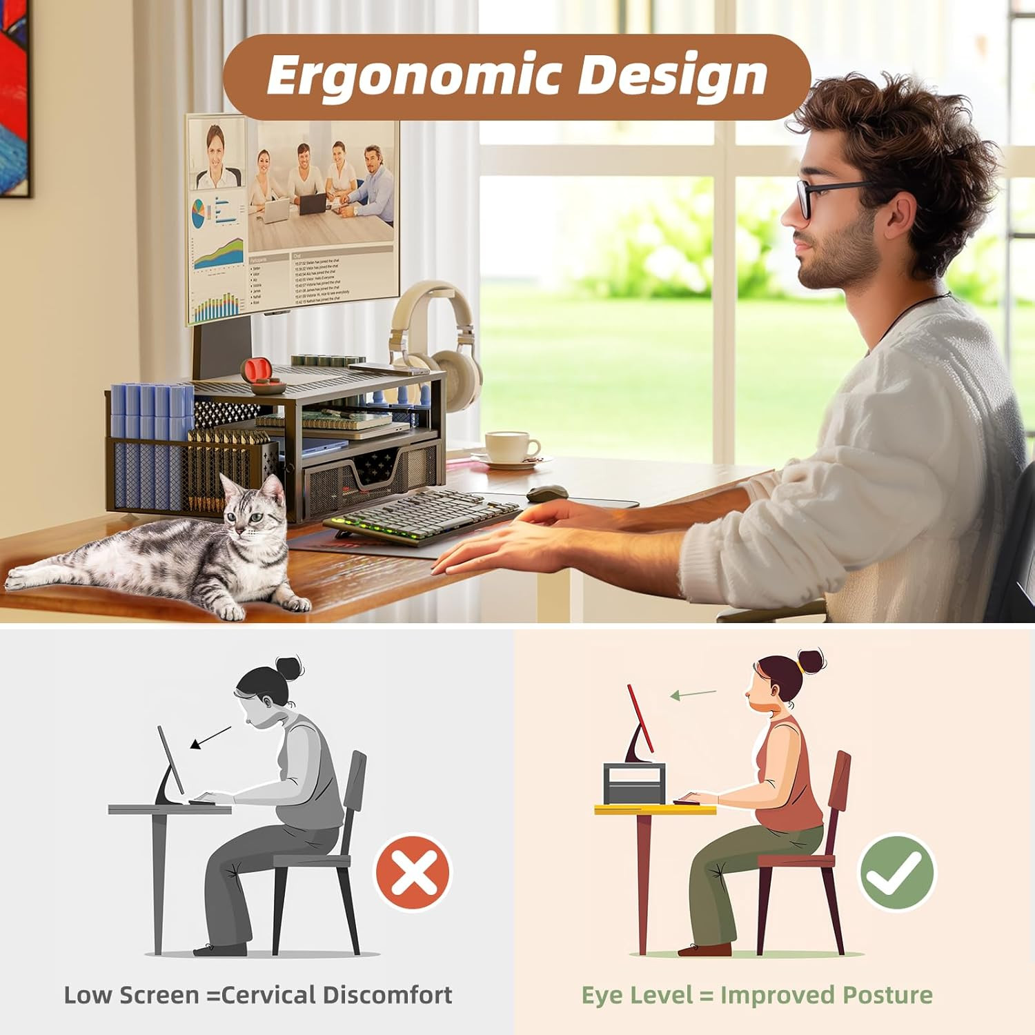 Simple Trending Desk Organizer and Accessories, 2 Tier Computer Metal Monitor St