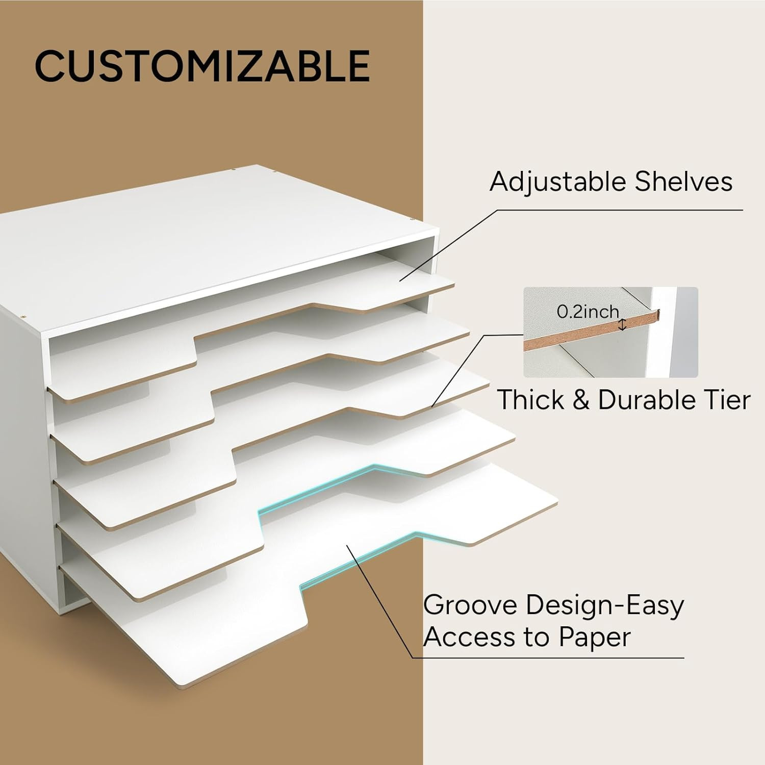 Larger 12×18 Wooden Literature Organizer – 6-Tier Adjustable File Sorter