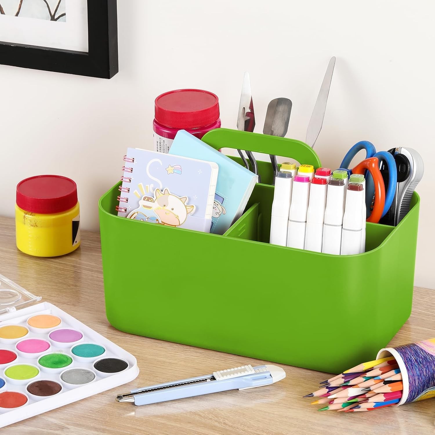 Multiuse Caddy Organizer with Handle, Portable Divided Plastic Tote Bin – Art Cr