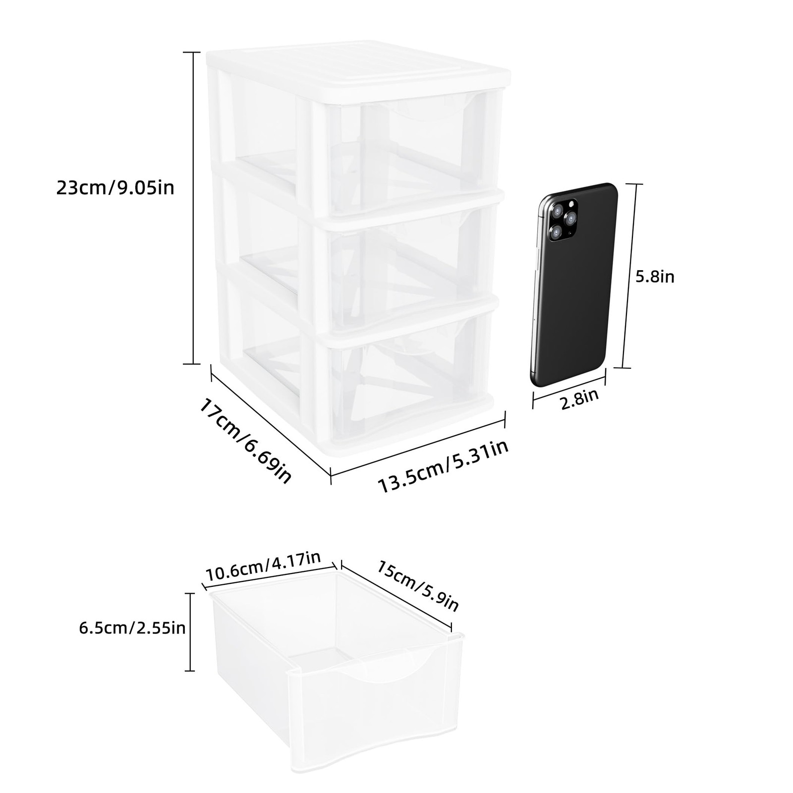 Gonice Small 3 Drawer Desktop Organizer, 2 Pack White Plastic Storage, Deskto…