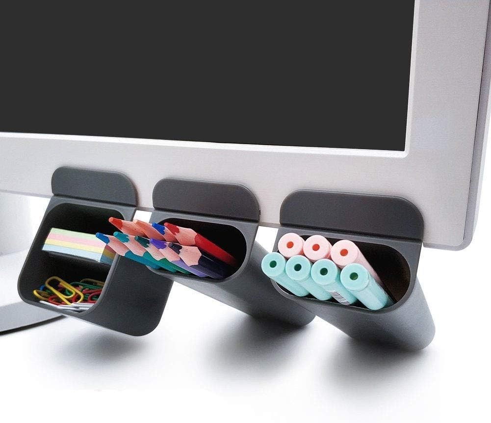 Portable Gray Desk Pen Holders with 3 Compartments for Organized Spaces