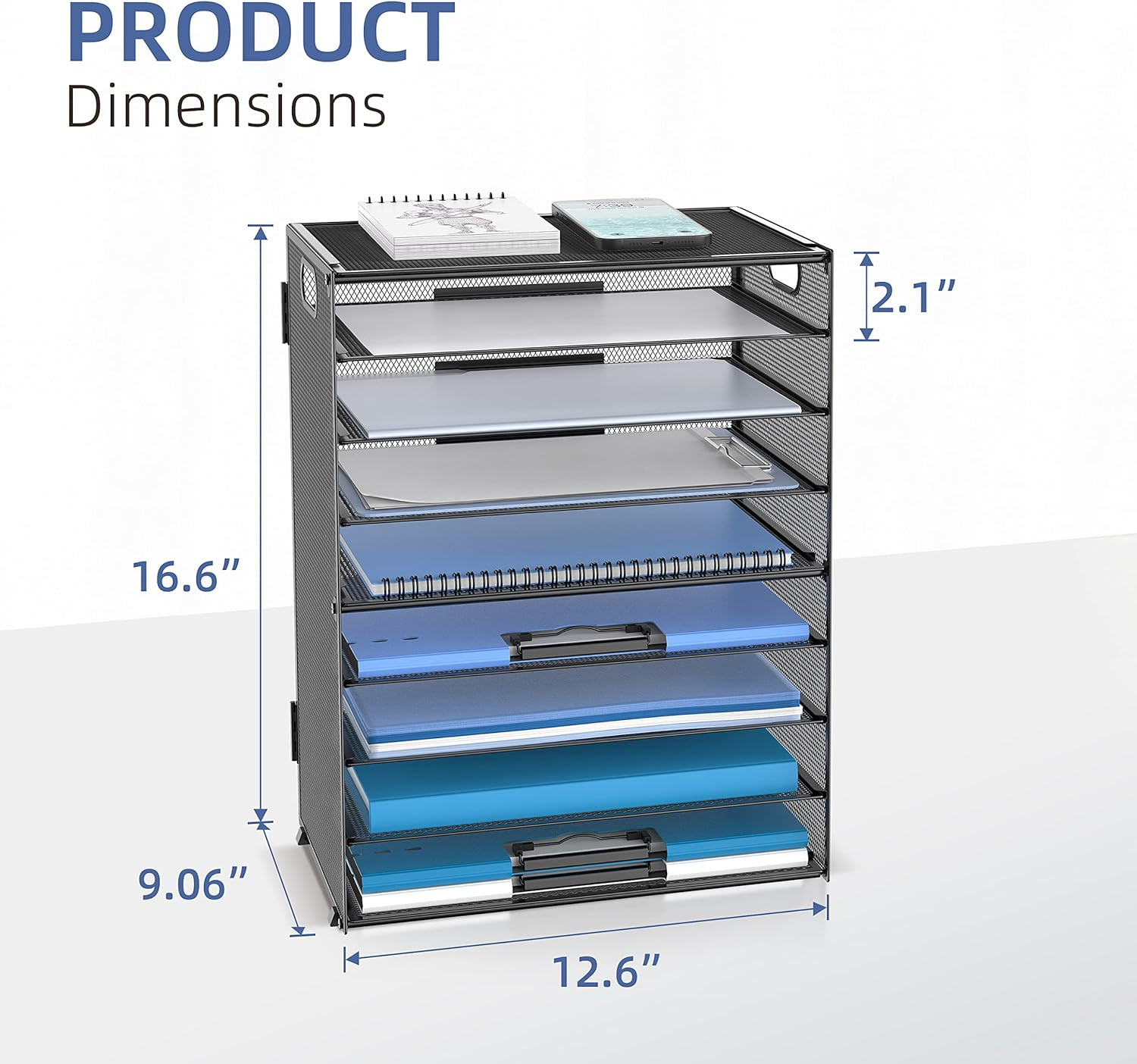 9-Tier Paper Organizer for Desk, Mesh Letter Tray Desk Organizer with Handles, S