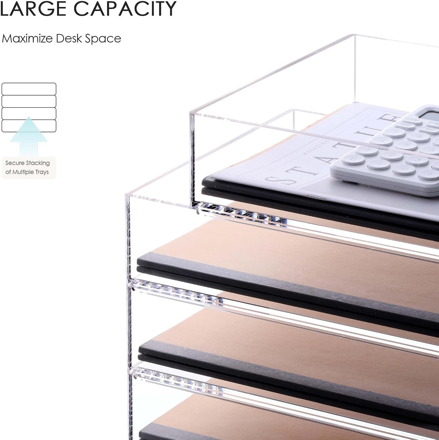 SANRUI 4 Tier Stackable Acrylic Letter Tray, 5mm Thick Clear Desk File Organizer