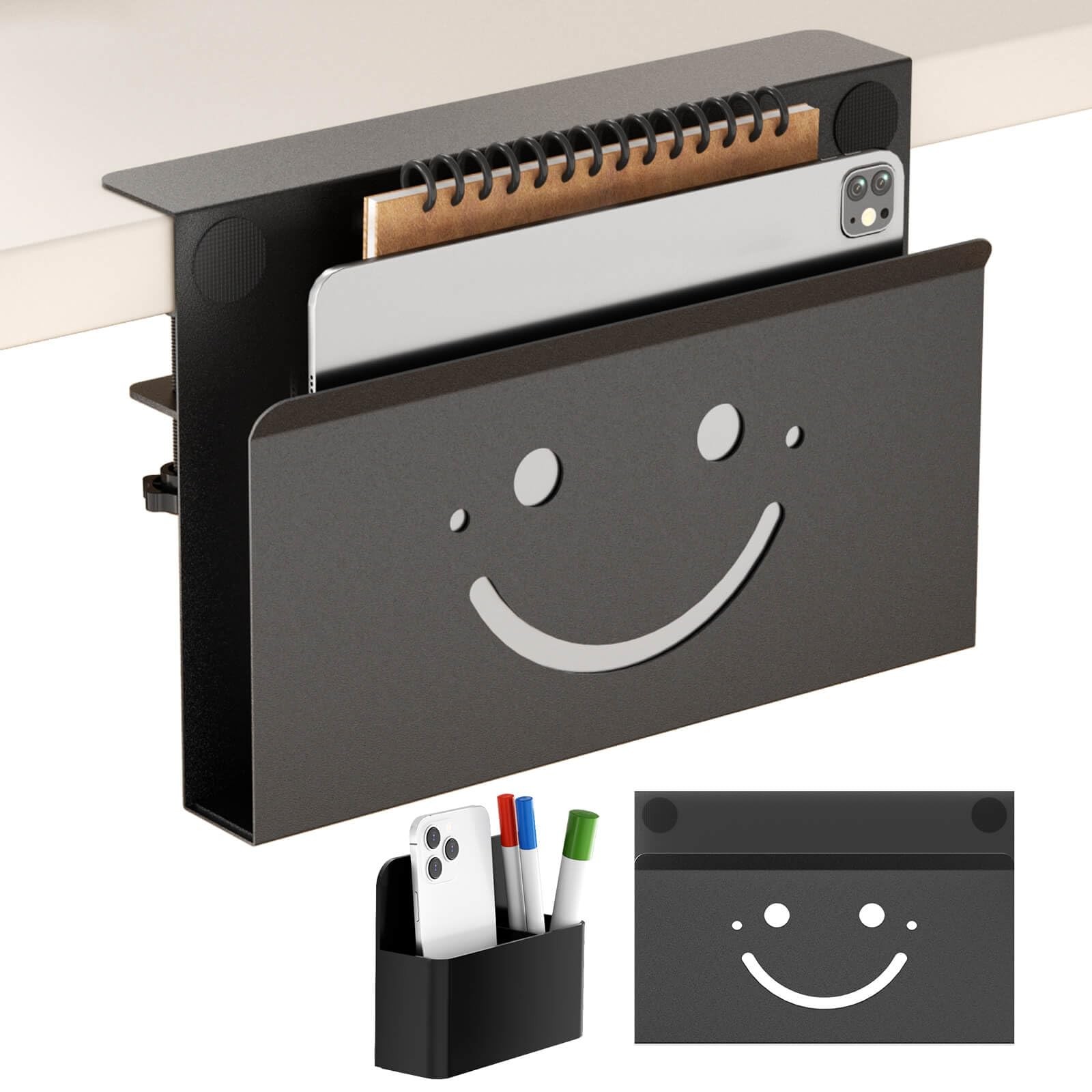 Onemake Desk Side Storage, Funny Smile No Drill 1 Tier, Black-1 Tier-Smile