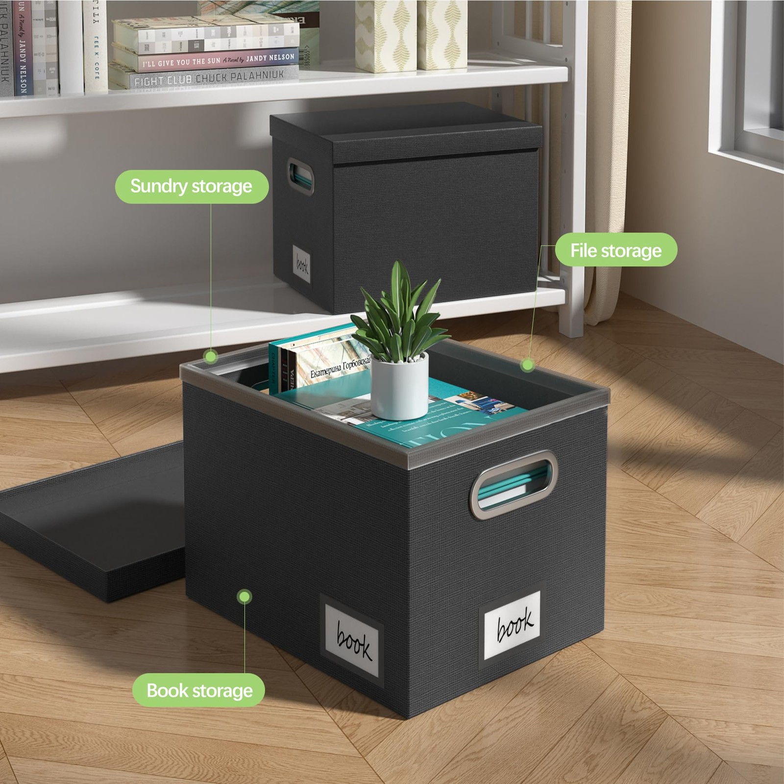 GRSQYS File Organizer Box Boxes for 13.2*10.1*10.1in(3Pack), Black