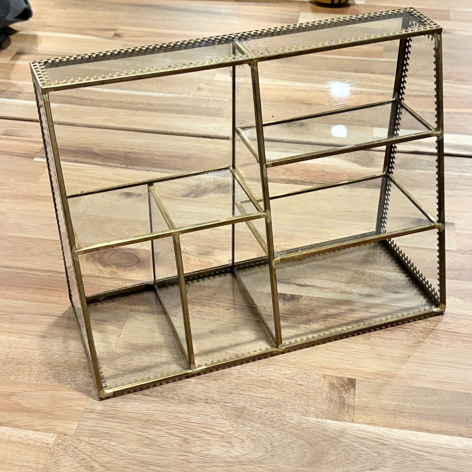 Vintage Inspired Metal & Glass Storage Organizer With Multiple Compartments