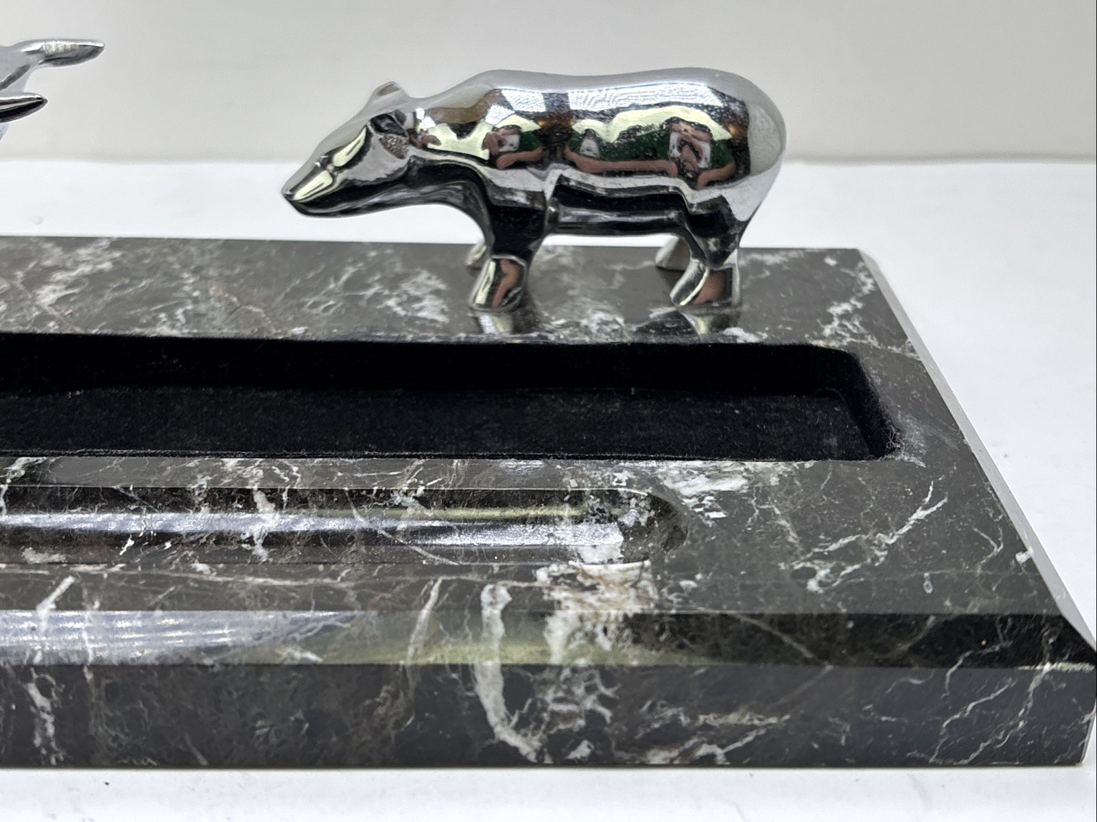 Wall Street Black Marble Bull and Bear Desk Organizer by Bey Berk International