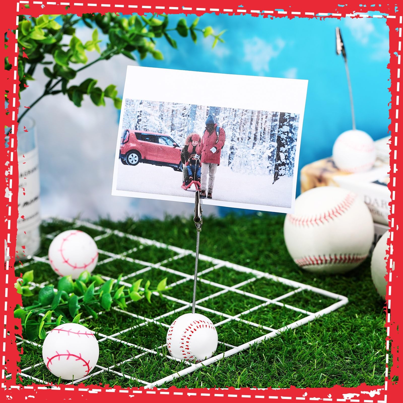 Jetec 12 Pcs Resin Sports Ball Base Memo Clips Alligator Wire Table Number Card