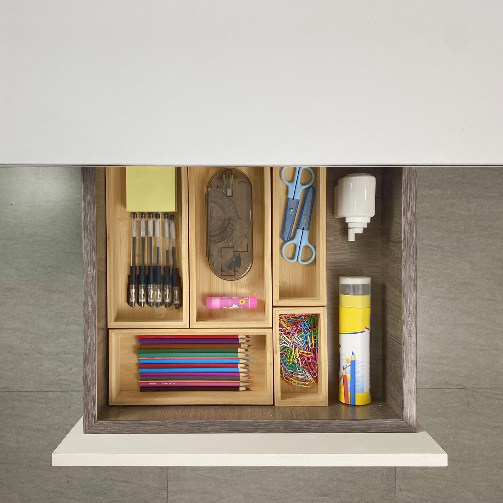 Teicui bamboo drawer organizer Set,expandable 1 X 5PCS Natural